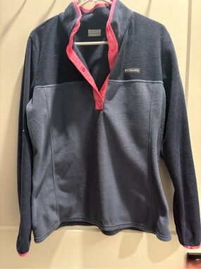 Columbia Men's Navy Fleece Pullover with Pink Trim